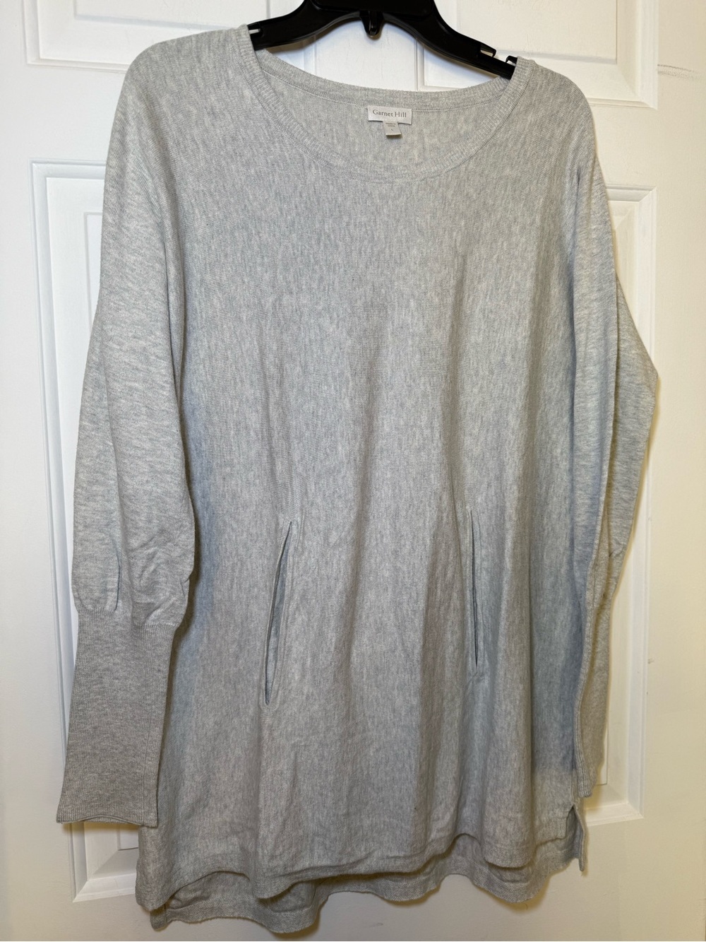 Garnet Hill Gray Heather Kangaroo Pocket Sweater LARGE 100% Organic Cotton
